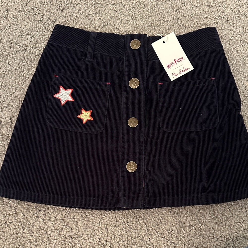 Navy Corduroy Skirt with Star Patches